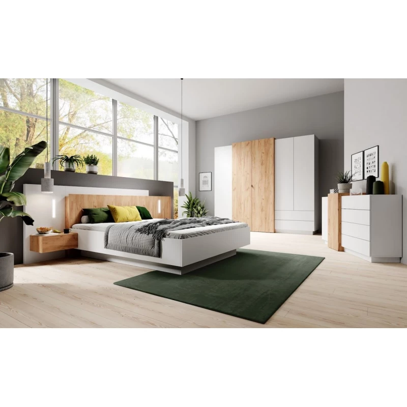 Schlafzimmer-Set mit Bett 160x200 SYLVANIA 1 - Kraft Eiche Gold / Weiß + GRATIS LED-Beleuchtung