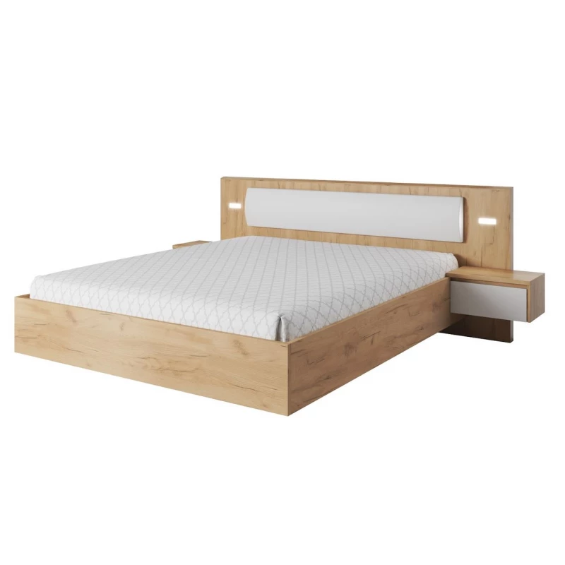 Schlafzimmermöbel mit Bett 160x200 HELFIN 2 - Kraft Eiche Gold/Weiß + GRATIS LED-Beleuchtung