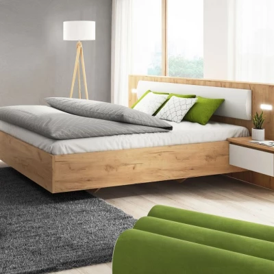 Schlafzimmermöbel mit Bett 160x200 HELFIN 2 - Kraft Eiche Gold/Weiß + GRATIS LED-Beleuchtung