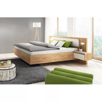 Schlafzimmermöbel mit Bett 160x200 HELFIN 2 - Kraft Eiche Gold/Weiß + GRATIS LED-Beleuchtung