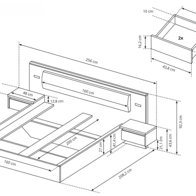 Schlafzimmermöbel mit Bett 160x200 HELFIN 2 - Kraft Eiche Gold/Weiß + GRATIS LED-Beleuchtung