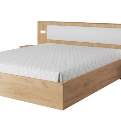 Schlafzimmer-Set mit Bett 160x200 HELFIN 1 - Kraft Eiche Gold/Weiß + GRATIS LED-Beleuchtung