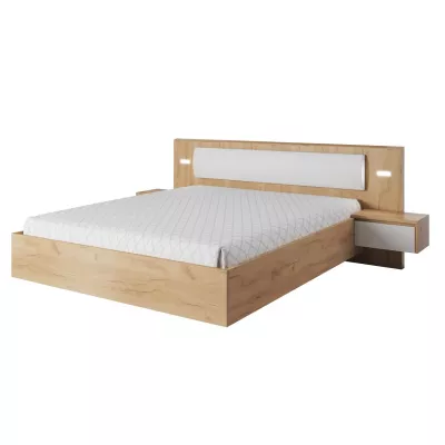 Schlafzimmer-Set mit Bett 160x200 HELFIN 1 - Kraft Eiche Gold/Weiß + GRATIS LED-Beleuchtung