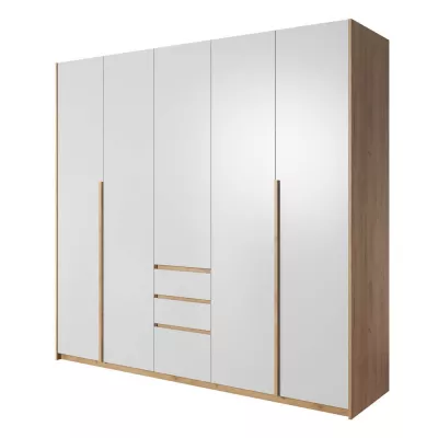 Schlafzimmer-Set mit Bett 160x200 HELFIN 1 - Kraft Eiche Gold/Weiß + GRATIS LED-Beleuchtung