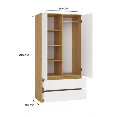 Flurgarderobe 90 cm TAAVI - Artisan Eiche / Weiß