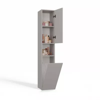 Schmaler Badezimmerschrank 31 cm mit Wäschekorb ATSO 8 - Kaschmir