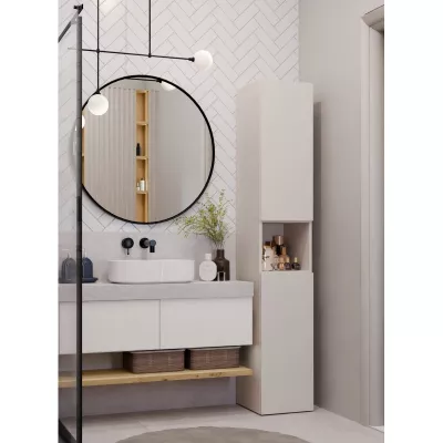 Schmaler Badezimmerschrank 31 cm mit Wäschekorb ATSO 8 - Kaschmir