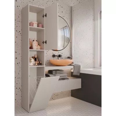 Schmaler Badezimmerschrank 31 cm mit Wäschekorb ATSO 8 - Kaschmir