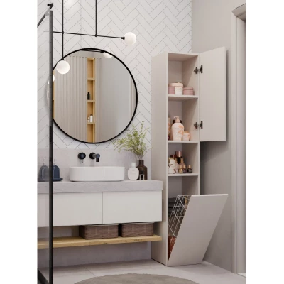 Schmaler Badezimmerschrank 31 cm mit Wäschekorb ATSO 8 - Kaschmir