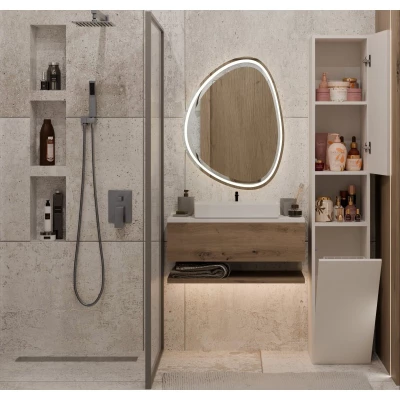 Schmaler Badezimmerschrank 31 cm mit Wäschekorb ATSO 8 - Kaschmir