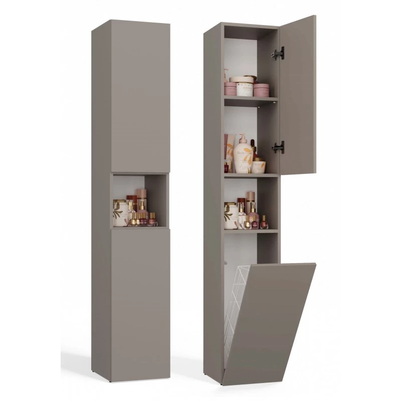 Schmaler Badezimmerschrank 31 cm mit Wäschekorb ATSO 8 - grau