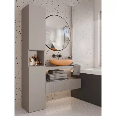 Schmaler Badezimmerschrank 31 cm mit Wäschekorb ATSO 8 - grau