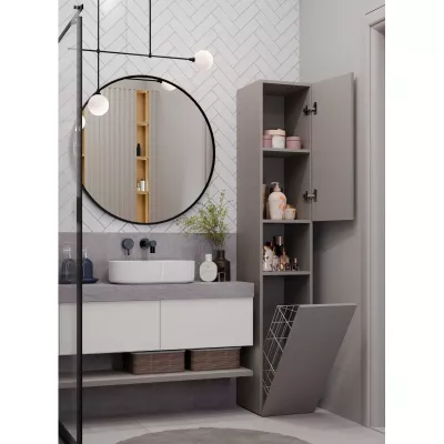 Schmaler Badezimmerschrank 31 cm mit Wäschekorb ATSO 8 - grau