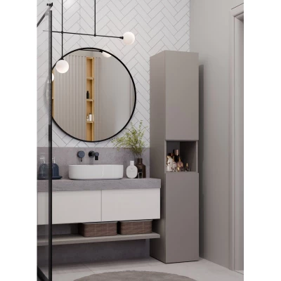 Schmaler Badezimmerschrank 31 cm mit Wäschekorb ATSO 8 - grau
