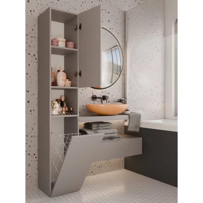 Schmaler Badezimmerschrank 31 cm mit Wäschekorb ATSO 8 - grau