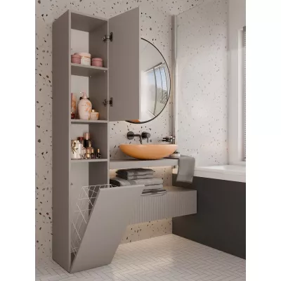 Schmaler Badezimmerschrank 31 cm mit Wäschekorb ATSO 8 - grau