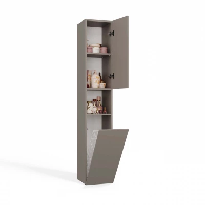 Schmaler Badezimmerschrank 31 cm mit Wäschekorb ATSO 8 - grau