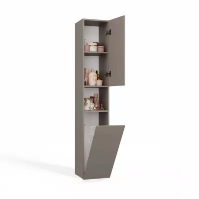 Schmaler Badezimmerschrank 31 cm mit Wäschekorb ATSO 8 - grau