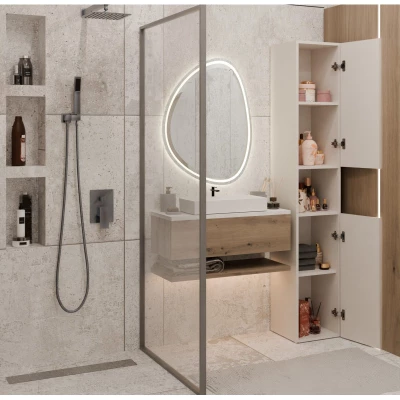 Schmaler Badezimmerschrank 31 cm ATSO 7 - Kaschmir
