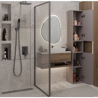 Schmaler Badezimmerschrank 31 cm ATSO 7 - grau