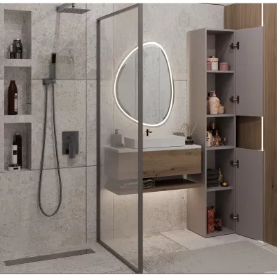 Schmaler Badezimmerschrank 31 cm ATSO 7 - grau