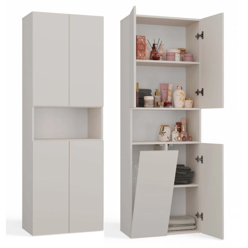 Badezimmerschrank 60 cm mit Wäschekorb und Ablage ATSO 6 - Kaschmir