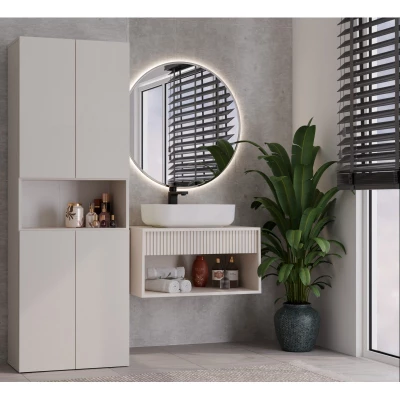 Badezimmerschrank 60 cm mit Wäschekorb und Ablage ATSO 6 - Kaschmir