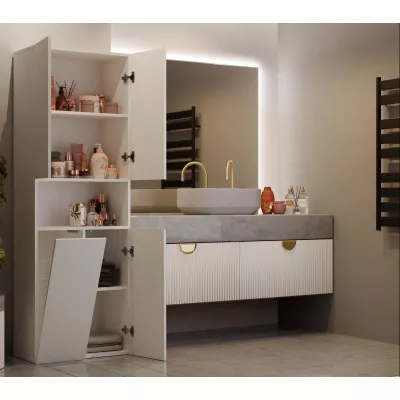 Badezimmerschrank 60 cm mit Wäschekorb und Ablage ATSO 6 - Kaschmir