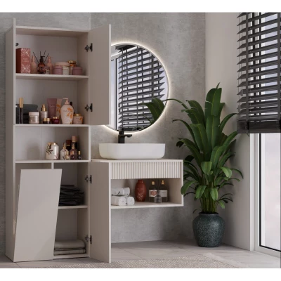 Badezimmerschrank 60 cm mit Wäschekorb und Ablage ATSO 6 - Kaschmir