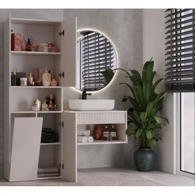 Badezimmerschrank 60 cm mit Wäschekorb und Ablage ATSO 6 - Kaschmir