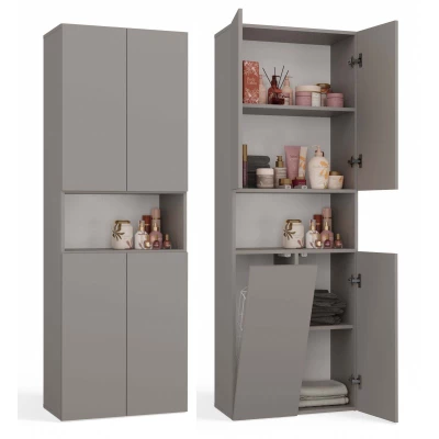 Badezimmerschrank 60 cm mit Wäschekorb und Ablage ATSO 6 - grau