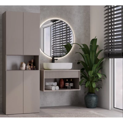 Badezimmerschrank 60 cm mit Wäschekorb und Ablage ATSO 6 - grau