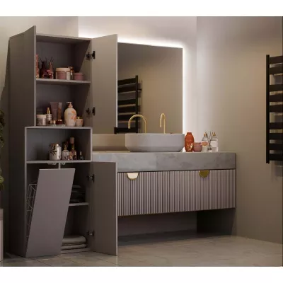 Badezimmerschrank 60 cm mit Wäschekorb und Ablage ATSO 6 - grau