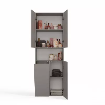 Badezimmerschrank 60 cm mit Wäschekorb und Ablage ATSO 6 - grau