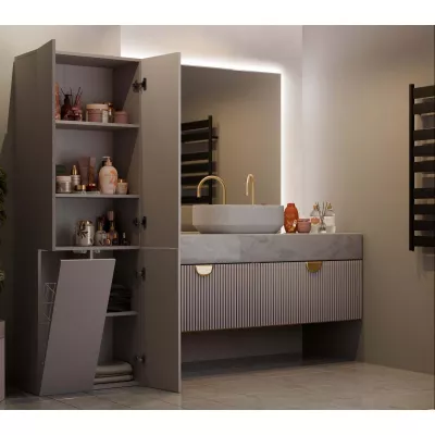 Badezimmerschrank 60 cm mit Wäschekorb ATSO 5 - grau