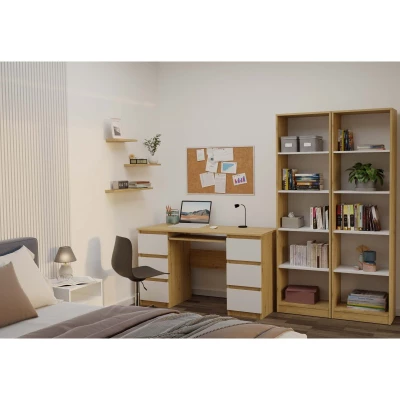 Schmales Bücherregal RAUNO – 50 cm, Artisan Eiche/Weiß