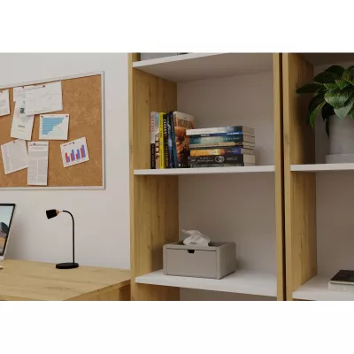 Schmales Bücherregal RAUNO – 50 cm, Artisan Eiche/Weiß