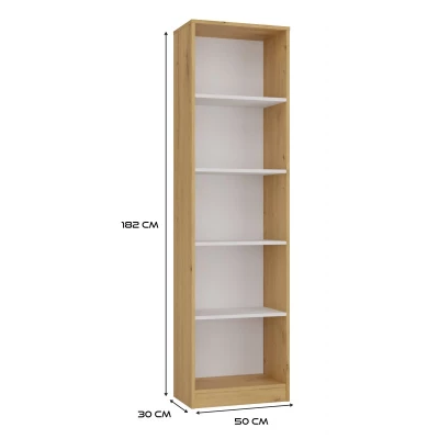 Schmales Bücherregal RAUNO – 50 cm, Artisan Eiche/Weiß