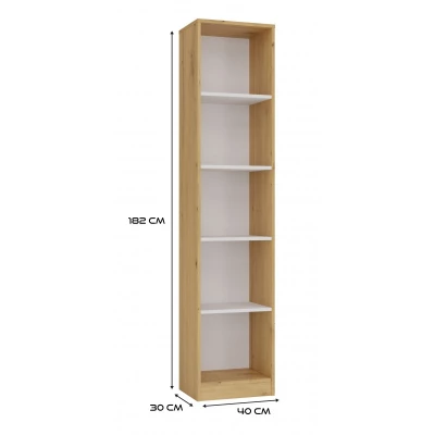 Schmales Bücherregal RAUNO – 40 cm, Artisan Eiche/Weiß