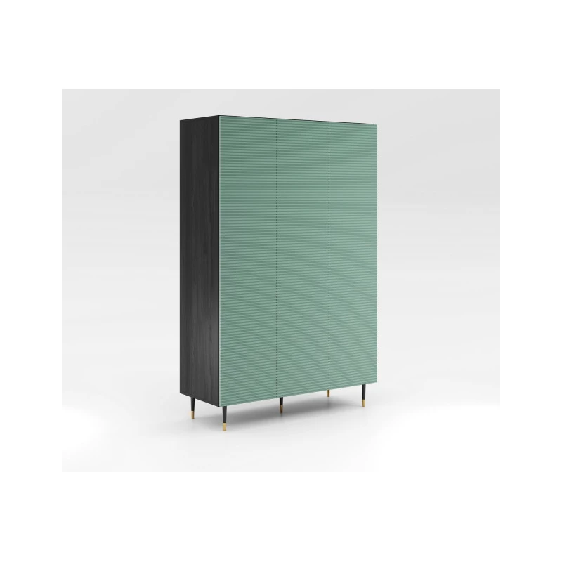 Dreitüriger Kleiderschrank 135 cm MILIONA - Pistaziengrün/Grau
