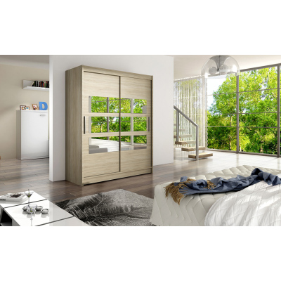 Geräumiger Kleiderschrank mit Spiegel Kara – Breite 150 cm, Sonoma