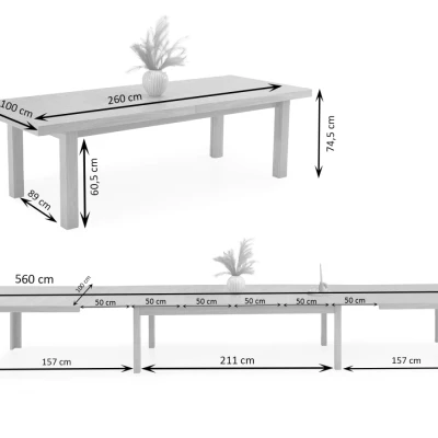 Ausziehbarer Esstisch 260(560)x100 DAIMON - Eiche