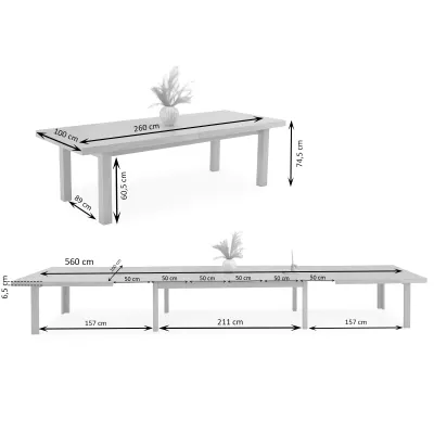 Ausziehbarer Esstisch 260(560)x100 DAIMON - Eiche