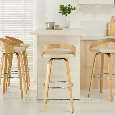 Drehbarer Barhocker LUSMILA - Eiche / Creme / Chrom