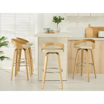 Drehbarer Barhocker LUSMILA - Eiche / Creme / Chrom
