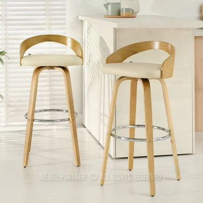 Drehbarer Barhocker LUSMILA - Eiche / Creme / Chrom
