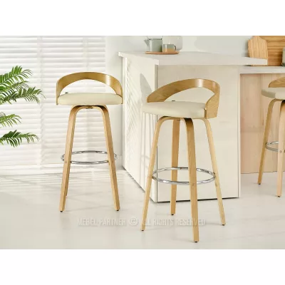 Drehbarer Barhocker LUSMILA - Eiche / Creme / Chrom