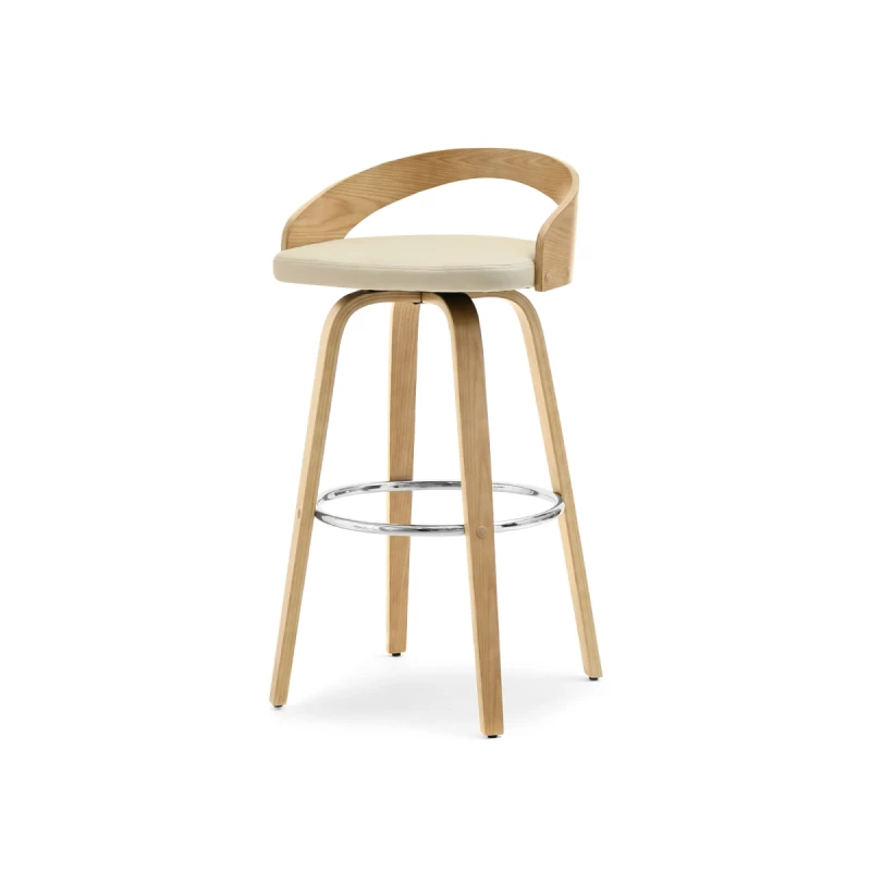 Drehbarer Barhocker LUSMILA - Eiche / Creme / Chrom