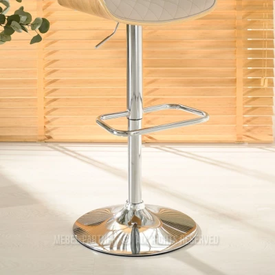 Verstellbarer Barhocker EUNICE - Eiche / Beige / Chrom