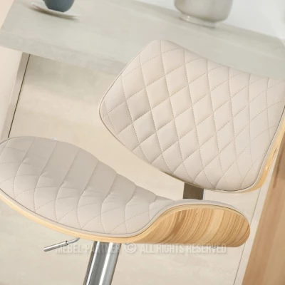Verstellbarer Barhocker EUNICE - Eiche / Beige / Chrom